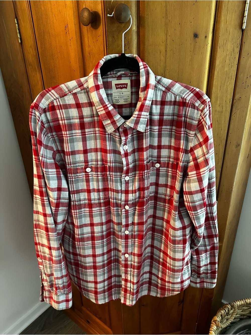 Levi's Red and White Plaid Button-Down Men's Shirt